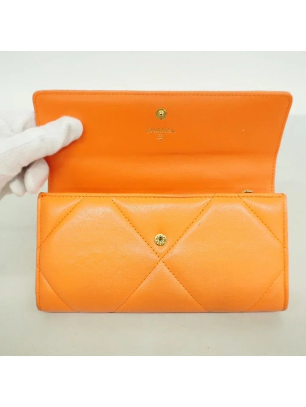 Chanel Wallet Chanel 19 Lambskin Orange Gold